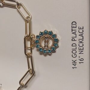 New House of Harlow 1960 Gold Necklace with Turquoise Dior Pendant